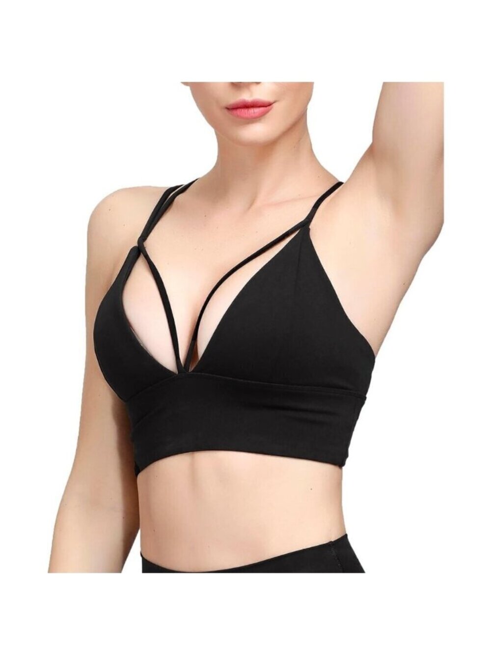 Women's Black Strappy Bralettes Pull-on Sports Bra Rave Top Festival Outfits